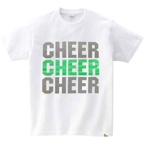 HelloCheers オリジナルTシャツ 「CHEER×3」　ホワイト×ネオングリーン